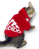 Kırmızı Adidog Kapşonlu Kedi Sweatshirt Kedi Kazağı Duo - 2