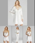 LOWELA PARİS 2005 Ekru  Saten Kısa Gecelikli 6 Lı Çeyiz Seti thumbnail 1