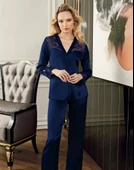 LOWELA PARİS 2005 Lacivert  Saten Kısa Gecelikli 6 Lı Çeyiz Seti thumbnail 3