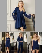 LOWELA PARİS 2005 Lacivert  Saten Kısa Gecelikli 6 Lı Çeyiz Seti thumbnail 1