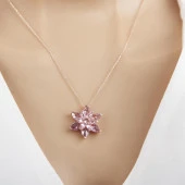 Pembe Lotus Çiçeği Rose Kaplama 925 Gümüş Kadın Kolye - 5