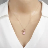 Pembe Kedi Modeli Rodyum Kaplama 925 Gümüş Kadın Kolye - 2