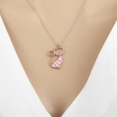 Pembe Kedi Modeli Rodyum Kaplama 925 Gümüş Kadın Kolye - 5