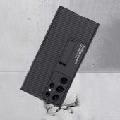 KNY Samsung Galaxy S23 Ultra Kılıf Karbon Desenli Standlı Sert Kipta Kapak Siyah - 3