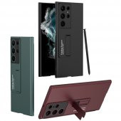 KNY Samsung Galaxy S23 Ultra Kılıf Renkli Standlı Sert Kipta Kapak Bordo - 4