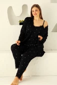 Sabahlıklıklı 3 Parça Çeyizlik Kutulu Kadın Pijama Takımı- Dantelli Kutulu Kadın Pijama- Geniş Beden Aralığı - 4