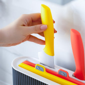 Porsima 1075 3 Bıçaklı Siyah-Beyaz Standlı Çoklu Kesme Tahtası Seti - Plastik Kırmızı Et Balık Sebze Beyaz Et - 5