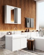 Karen Banyo Koza Banyo Dolabı Seti 80 Cm Beyaz Lavabo Dahil, Lavabolu 80 cm - 1