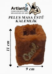 Masaüstü Kalemlik Peluş Tüylü Kahverengi Cool Simli 1 Adet Masa Üstü Hediyelik Kalem Kutusu Kız Modeli - 1