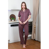 Önden Düğmeli Blackmore 1200 2 li Mürdüm Renk Kadın Pijama Takımı thumbnail 1