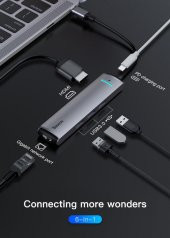 Baseus Led Işıklı 87W 4K 5 gbps 6İN1 Type C Hub HDMI 3x USB 3.0 RJ45 Type C Dönüştürücü Çoğaltıcı Hub - 2