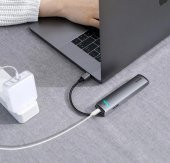 Baseus Led Işıklı 87W 4K 5 gbps 6İN1 Type C Hub HDMI 3x USB 3.0 RJ45 Type C Dönüştürücü Çoğaltıcı Hub - 3
