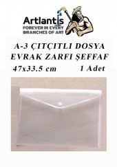 A3 Çıtçıtlı Dosya Şeffaf 1 Adet A-3 Çıtçıtlı Zarf Dosya Transparan 47x33.5 cm Büyük Boy Çıtçıtlı Dosya - 1
