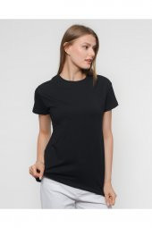 REYNEV 100pamuk Bisiklet Yaka Basic Örme Rahat Kalıp Unisex Oversize Siyah T-shirt - 5