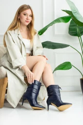 Günlük Kadın İnce Yüksek Topuklu Polar Astarlı Paraşüt Kumaş Sivri Burun Bot Bootie 225 ( EDİP) - 4