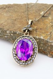 Otantik Serisi Mor Ametist Renkli Taşlı Otantik Gümüş Kadın Kolye thumbnail 2