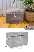 2 Adet Keçe Kapaklı Çok Amaçlı Mini Kutu Gri 35x24x24 cm thumbnail 1
