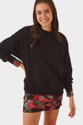 Kadın Siyah Bol Kesim Oversize Sweatshirt 5173_2010 - 1