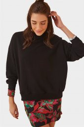 Kadın Siyah Bol Kesim Oversize Sweatshirt 5173_2010 - 2