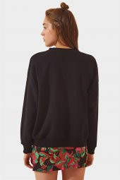 Kadın Siyah Bol Kesim Oversize Sweatshirt 5173_2010 - 3