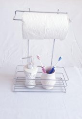 Banyo  Düzenleyici Organizer Havluluk  Diş Macunluğu ve Fırçalık  Krom Paslanmaz Masa Üzeri Standı - 2