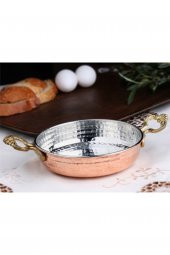 Bakır Sahan Tava 22 Cm Çift Kulplu Dövmeli Kalaylı Antik Bakır Tava Çapı 22 cm - 1