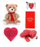 Eşe Sevgiliye Romantik Hediye Peluş Ayı Sevgili Cüzdanı Aşk Sözleri Kalp Kutusu - 1