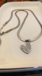 Aksesuar Çarşısı İtalyan Zincir Kalp Detaylı Silver Kolye thumbnail 1