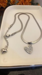 Aksesuar Çarşısı İtalyan Zincir Kalp Detaylı Silver Kolye thumbnail 2