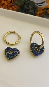 Aksesuar Çarşısı Renkli Taşlı Kalp Küpe thumbnail 2