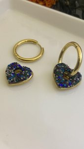 Aksesuar Çarşısı Renkli Taşlı Kalp Küpe thumbnail 3