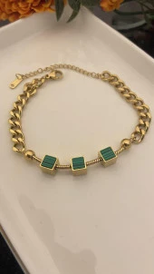 Aksesuar Çarşısı 316L Çelik Yeşil Van Cleef  Model Zincir Bileklik thumbnail 1