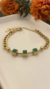 Aksesuar Çarşısı 316L Çelik Yeşil Van Cleef  Model Zincir Bileklik thumbnail 3