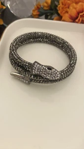 Aksesuar Çarşısı Gri Kristal Taşlı Yılan Bileklik - 1