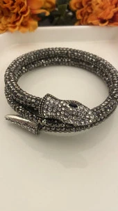 Aksesuar Çarşısı Gri Kristal Taşlı Yılan Bileklik - 2