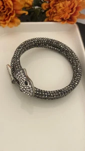 Aksesuar Çarşısı Gri Kristal Taşlı Yılan Bileklik - 3
