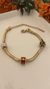 Aksesuar Çarşısı 316L Çelik Burgu Zincir Renkli Mineli Topcuk Bileklik thumbnail 1