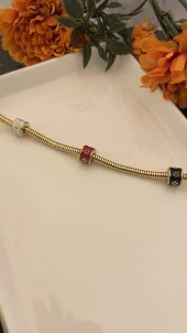 Aksesuar Çarşısı 316L Çelik Burgu Zincir Renkli Mineli Topcuk Bileklik thumbnail 2