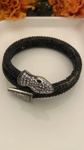 Aksesuar Çarşısı Siyah Kristal Taşlı Yılan Bileklik - 1