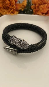 Aksesuar Çarşısı Siyah Kristal Taşlı Yılan Bileklik - 2