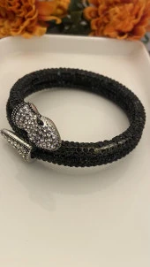 Aksesuar Çarşısı Siyah Kristal Taşlı Yılan Bileklik - 3