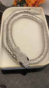 Aksesuar Çarşısı Kristal Taş Yılan Kolye Silver - 1