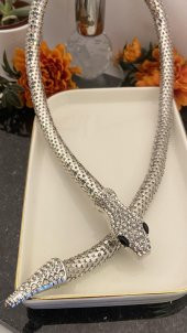 Aksesuar Çarşısı Kristal Taş Yılan Kolye Silver - 2