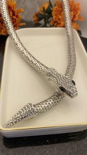 Aksesuar Çarşısı Kristal Taş Yılan Kolye Silver - 3