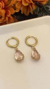 Aksesuar Çarşısı Pembe Damla Taş Küpe - 1