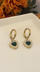 Aksesuar Çarşısı Yeşil Zirkon Taş Kalp Küpe thumbnail 2