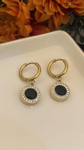 Aksesuar Çarşısı Siyah Yuvarak Taş Küpe thumbnail 2