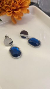 Aksesuar Çarşısı Pırlanta Kesim Mavi Taşlı Küpe thumbnail 2