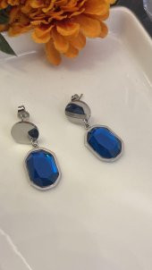 Aksesuar Çarşısı Pırlanta Kesim Mavi Taşlı Küpe thumbnail 3