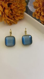 Aksesuar Çarşısı Mavi Kare Kesim Taş Küpe thumbnail 2